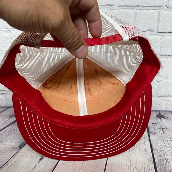 Vintage Farmer Hat Trucker Mesh Cap Red White Alberta Hail & Crop Item #3 - Picture 6 of 8